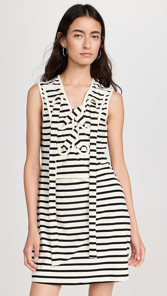 English Factory Women's Striped Knit Lace Up Mini Dress
